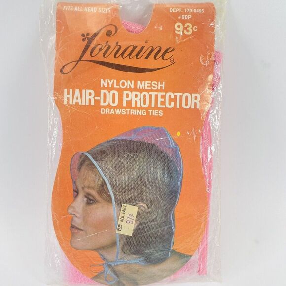 Lorraine VTG Hair Do Protector Pink Nylon Mesh w Ties Ribbon One Size Fits All - Picture 1 of 8
